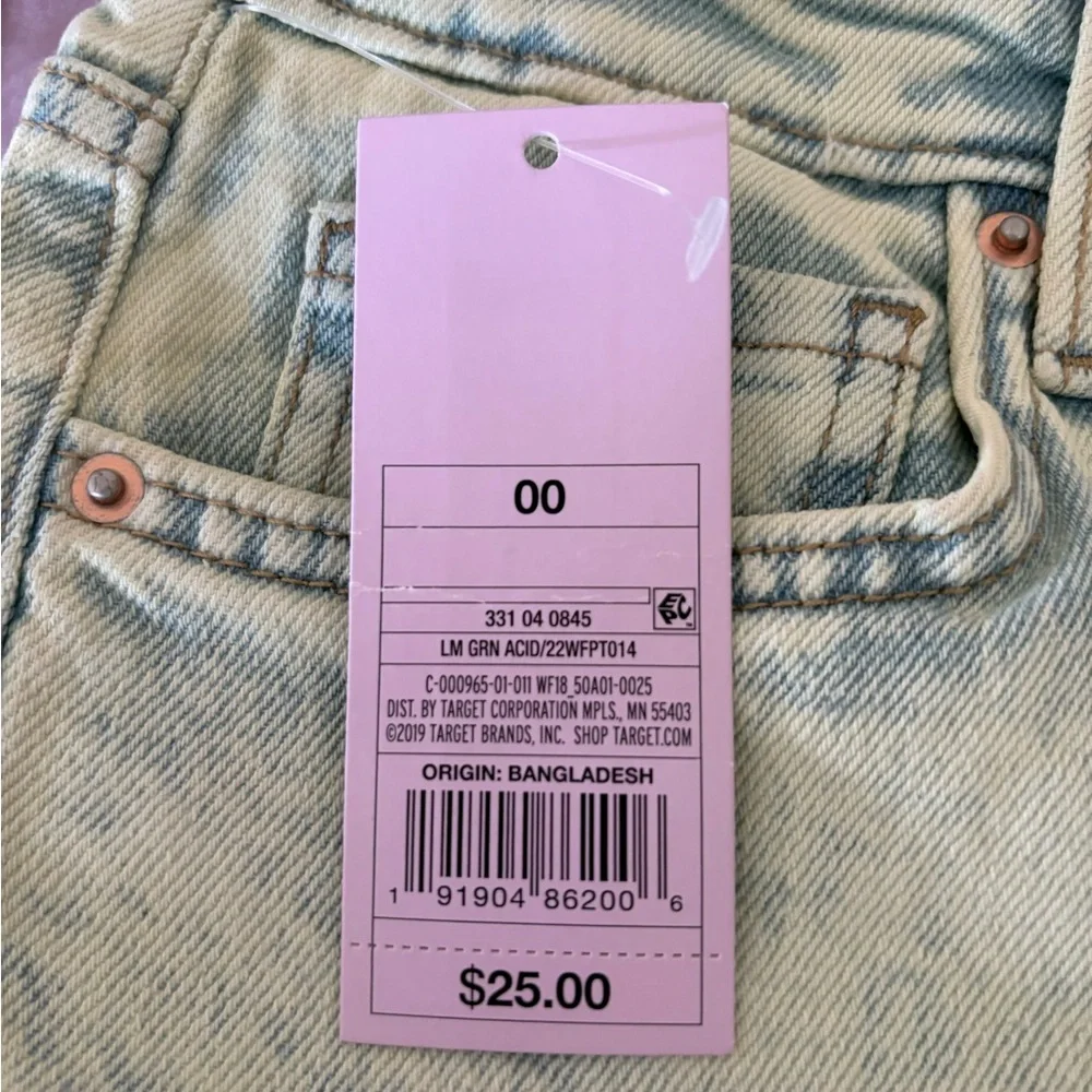 New Wild Fable Lime Green Acid Wash High Rise 90’s Straight Leg Jeans Size 00 24 - Picture 6 of 14